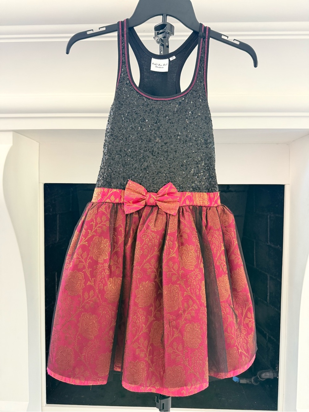 NWOT/Ooh! La, La! Couture Black Sequin Bodice Pink Gold Brocade Holiday Dress-10